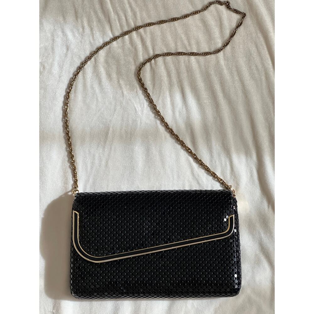 Vintage Black Metal Mesh Chainmail Evening Clutch Glam Purse Handbag Shoulderbag - Picture 2 of 9